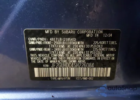 2025 Subaru Crosstrek Premium from USA, damaged, VIN JF2GUHDC4SH226084